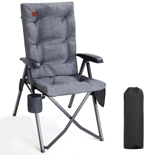 EVER ADVANCED Campingstuhl Faltbar Rückenverstellbar in 4 Positionen bis 150 KG Klappstuhl 6cm Dicke Gepolstert mit Seitentasche Getränkhalter Gartenstuhl Hohe Lehne Angelstuhl für Camp Garten Balkon