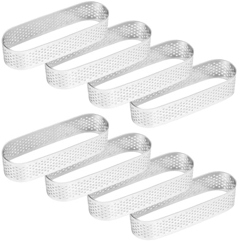 8 Stück Ovale Tortenringe Edelstahl, Mousse Backform mit Lochdesign | Ovale Edelstahl Backringe mit Lochdesign für Törtchen, Mousse und Desserts; ideal zum Formen und Schichten