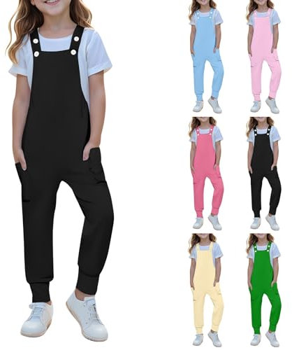 Salopette da ragazza con spalline sottili e tasche, per bambine, estiva, casual, lunga, senza maniche, a gamba larga, salopette lunga (verde, 13-14 anni)