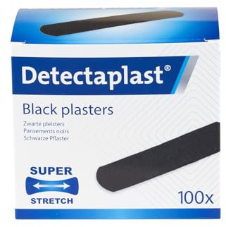 Detectaplast Elastic Pflaster in Schwarz für Küche Heimwerken Werkstatt oder Baustelle geeignet, 19 x 72 mm, 100 Stück