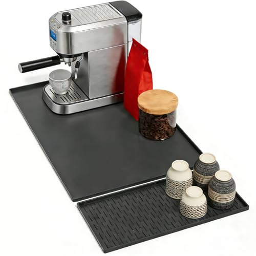 Silikonmatte für Kaffeemaschine - Kaffeemaschine Unterlage, Abtropfmatte rutschfest & hitzebeständig, 60x40 cm mit Rand, spülmaschinenfest, für Kaffeevollautomat und Siebträgermaschine Espresso