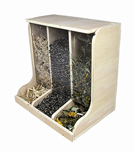 10474 Futterbar, Körnerteiler 3-Fach Holz/Glas