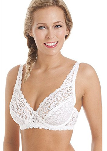 Camille Womens Lace Bra - Underwired Bra with Intricate Floral Mesh Accents, Adjustable Straps & Hook and Eye Fastening