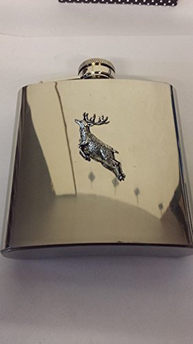 A60 Jaillissant Cerf Fine en étain Anglais Flasque 170,1 Gram en Acier Inoxydable avec emblème en étain Captive Top