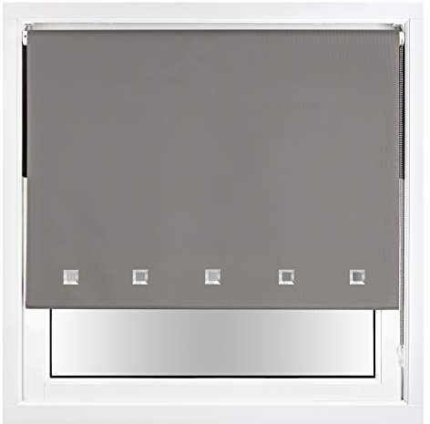 FURNISHED Blackout Roller Blind with Square Eyelets & Metal Fittings Trimmable - Dark Grey, 150W x 165H cm