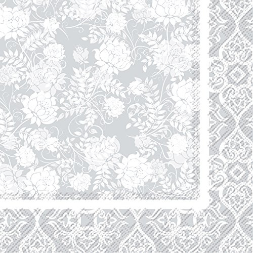 Boston International IHR Cocktail Beverage Paper Napkins, 5 x 5, Classic Garden Silver