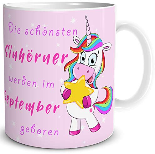 TRIOSK Tasse Einhorn lustig mit Spruch Die schönsten Einhörner werden im September geboren Geschenk für Mädchen Frauen Freundin Geburtstag