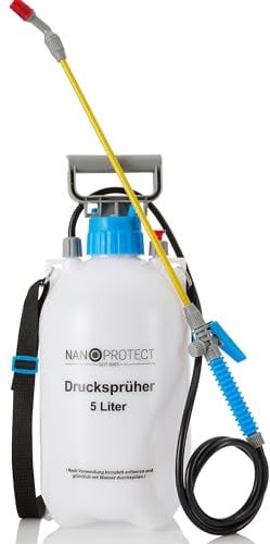 Nanoprotect Drucksprüher 5 L | Universelle Sprühflasche für Essigsäure, Wasser, Dünger und mehr | Mit Schlauch, Tragegurt und Verstellbarer Düse aus Kunststoff | Pumpsprüher