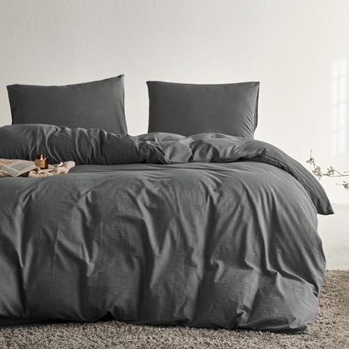 Lanqinglv Bettwäsche 155x220cm Grau Dunkelgrau, Weiche Mikrofaser Oeko-TEX Bettwäsche Anthrazit mit Reißverschluss Uni Bettbezug 155x220 und Kissenbezüge 80x80cm