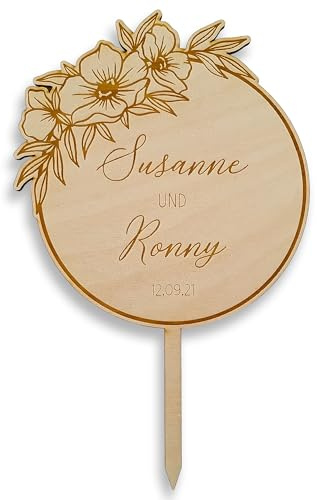 Suzu Papers Cake Topper Hochzeit personalisiert mit Namen des Brautpaares und Hochzeitsdatum - Deko für Hochzeitstorte Topper