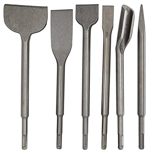 SDS Plus Hammer Drill Chisel Set, Rotary Hammer Bits Set Including Tile Grooving Scrapping Flat Point Scaling Chisel for Tile Masonry Concrete Brick Stone Work