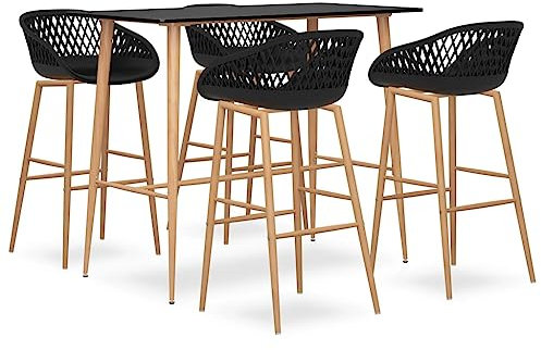 vidaXL Bar Set 5-TLG. Barhocker Bartisch Barstuhl Tresentisch Bistrotisch Stehtisch Bartresen Küchentisch Bistrohocker Küchenbar Schwarz