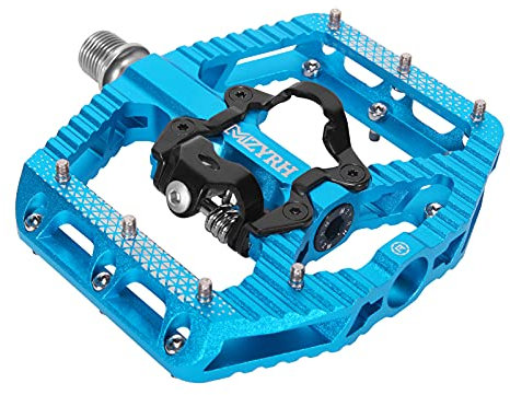 MZYRH Mountainbike-Pedale mit 3 Lagern, flache Plattform, kompatibel mit SPD, Dual-Funktion, versiegelt, Clipless-Aluminium, 9/16 Zoll, Pedale mit Stollen für die Straße (blau, 3 Lager)