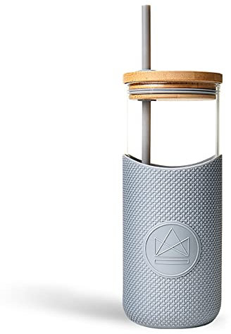 Neon Kactus Glass Water Bottle | Glass Tumbler with Straw and Lid | Reusable Glass Drinking Bottle for Hot & Cold Drinks | Non-Permeable, Leakproof, Dishwasher-Safe | Forever Young, 1000 ml