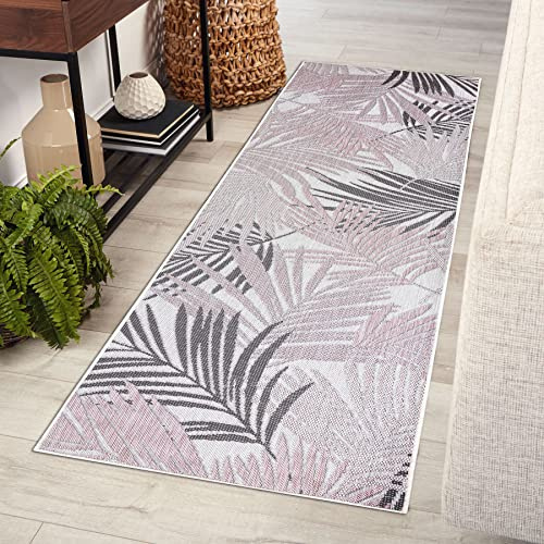 rugsx Teppich, Läufer SISAL SION Palmenblätter, tropisch, flach gewebt Ecru/rosa 80x300 cm