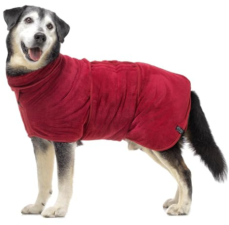 Lucky Paws® UK Dog Drying Coat - Luxurious Double Layer Dog Towel Robe - Dry Your Dogs in Minutes - Ultra Absorbent Drying Robe & Super Soft Dressing Gown (GIANT, Burgundy)