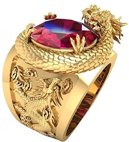 BMDHA Selbstverteidigung Ringe 3D-Drache Skulptur Universelle Größe(Verstellbare Öffnung) Herren und Damen Unisex kreatives Geschenk Geburtstagsgeschenk zum Valentinstag (Gold …)