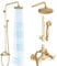 MOSSON Outdoor Shower Fixtures Antique Brass Shower Faucet System with 8 Inch Shower Head and Handheld Spray 2 Cross Handles Exposed Shower System Wall Mounted Copper Brass