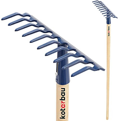KOTARBAU® Gartenrechen mit 10 Zinken mit Holzstiel Gartenwerkzeug zum Kehren von Laub Gras Ebnen des Bodens
