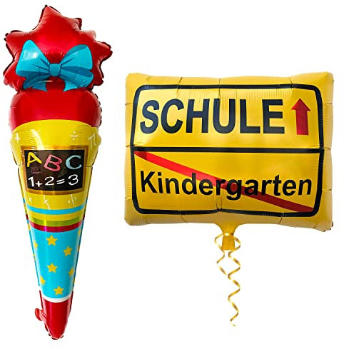 Oblique Unique® Schuleinführung Schulanfang Einschulung Deko Set für Jungs und Mädchen - Folienballon Zuckertüte und Folienballon Kindergarten/Schule