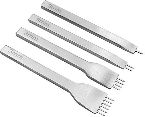 DIY Leder Locher Kits mit Schnellarbeitsstahl Leder Meißel Locher Werkzeug, 3mm 1/2/4/6 Prong Kohlenstoffstah (3MM)