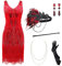 BABEYOND Damen Flapper Kleider 1920er Jahre V Ausschnitt Perlen Fransen Great Gatsby Kleid, Set – Rot, S