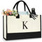Aucuu Initiale Canvas Tragetasche, Tote Bag, Groß Canvas, Damen Handtasche, Einkaufstaschen mit Reißverschlusstaschen, Personalisierte Geschenktasche für Frau Mama Lehrer Buchstabe K