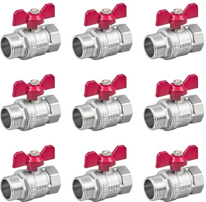 zencQ Kugelhahn mit Verschraubung 1 Zoll MF, Messing Kugelhahn mit Flügelgriff, Kugelventil aus Messing Anschluss mit Innengewinde und Außengewinde Flügelgriff für Industrie,Wasserpumpen(1 9x)