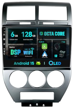 SXAUTO [6GB+128GB] Android 15 IPS Autoradio Per Jeep Compass 1 MK (2006-2010) - Senza fili CarPlay/Android Auto - LED Camera + MIC - DAB Fast-boot Volante 360-CAM AHD DSP BT - 2 Din 10.1 Pollici