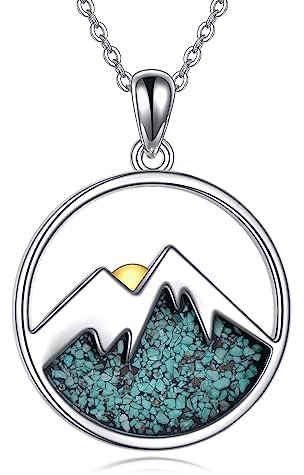 YAFEINI Berg Halskette Silber 925 Türkis Sodalith Getrommelte Chips Berg Inspirations Geschenke Schmuck für Frauen Mutter und Mutter
