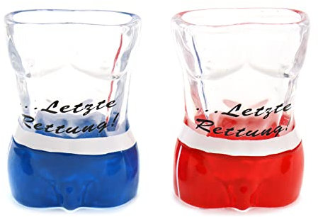 ELLUG 2er Set Schnapsglas mit Badeshorts/Männer-Oberkörper letzte Rettung H: 6,5cm Füllmenge: 2cl/20ml