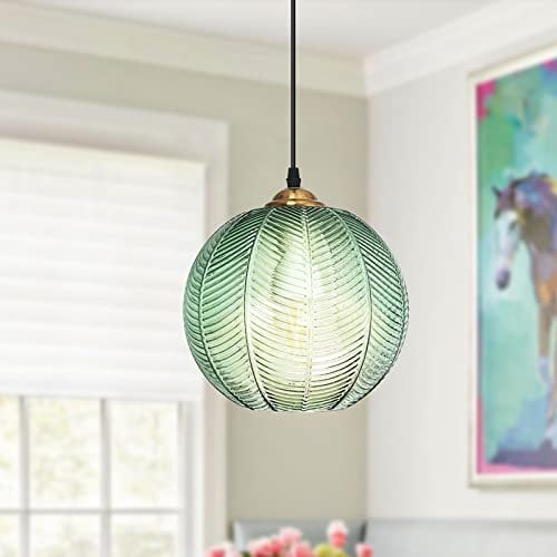 Pendelleuchte Glas 1-Flammige Pendellampe Esstisch Deckenlampe Grün Lampenschirm HöHenverstellbar Hängelampe Leuchte, Moderne Deckenleuchte Kronleuchter Esszimmerlampe für KüChe Schlafzimmer