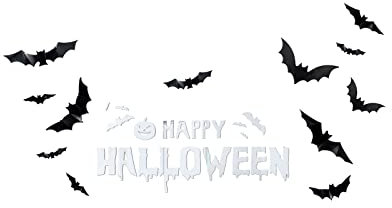 Halloween-Wanddekoration, Fledermaus-Dekorationen, Wandtattoo, 3D-Dekor, Wandaufkleber, selbstklebend, DIY Halloween-Spiegeldekoration Federn Basteln Kurz (Silver, One Size)