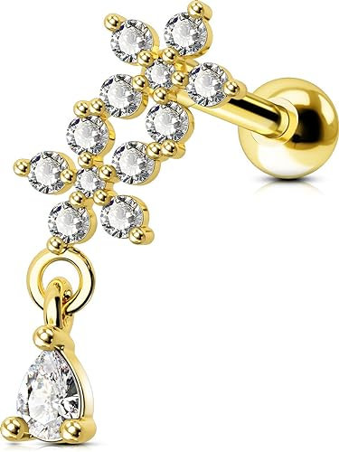 OUFER 16G Dangle Helix Piercings Chirurgenstahl Conch Ring Gold Tragus Studs Blume knorpel Ohrpiercing Ohrring CZ Gold Silber Cartilage Earring Ohr Lobe Schmuck