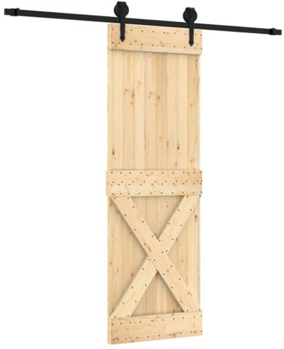 vidaXL Puerta corredera con herrajes Madera Maciza de Pino 70x210 cm, Puerta Interior, Puerta corredera Interior, Puerta corredera de establo