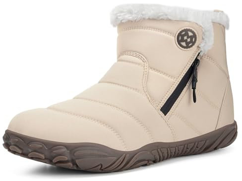 Stivali Barefoot Uomo Donna Invernali Scarpe da Neve Caldo Comode Stivaletti Antiscivolo Scarponcini con Wide Tox Box, Beige, 37 EU