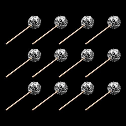 POFET 12PCS Mini Disco Ball Cake Decorating Inserts Disco Ball Cake Topper for Cake Decorations Cupcake Decor Dessert Accessories Disco Party Ornament