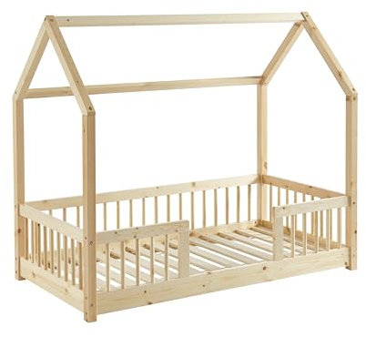 BAÏTA - Lit enfent cabane Tiny pin Massif 70x140 sommier Inclus