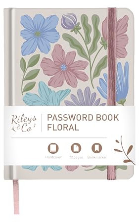 Rileys & Co. Carnet de Mot De Passe Avec Onglets de A à Z - Cahier Répertoire Alphabétique De Mot De Passe - Livre De Mot De Passe, Conserver Vos Identifiants Web (15,2 x 11,4 cm, Crème Floral)