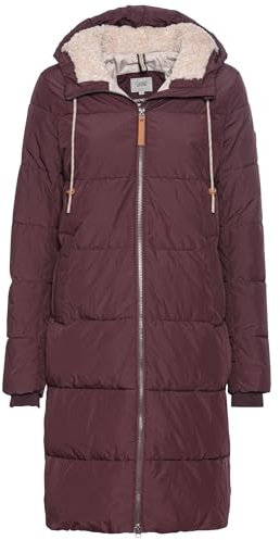 camel active Damen Langer Puffermantel mit gefütterter Kapuze Pflaume, womenswear-38