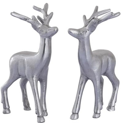 Amago home Deko Figur Hirsch 2er Set Tischdekoration Tierfigur Metall Weihnachtsdeko Aluminium massiv Farbe Silber
