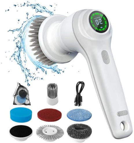 ZPQAODI Brosse Nettoyage Electrique,Brosse Rotative Nettoyage,Brosse de Nettoyage Électrique sans Fil,avec 7 Têtes de Brosse 2 Vitesses pour Les Coins, la Salle de Bain,Les Toilettes,Le Nettoyage du
