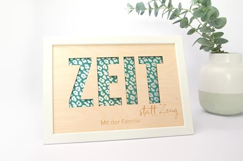 ZEIT statt Zeug Gutschein aus Holz im Bilderrahmen mit persönlicher Gravur/Zeit verschenken // A4 21 x 30 cm (ab 29,95 €)