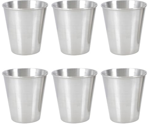 FSSTUD 6 Stück 70 ml Edelstahl-Schnapsbecher, kleine Metall-Schnapsgläser, Outdoor, Reisen, Camping, kurze Wasserbecher, Trinkgefäß für Kaffee, Whisky, Wodka