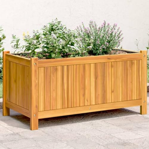 Juroupi Jardinière avec Doublure 80x42x40 cm Bois Massif d'acacia Jardiniere sur Pieds,Bac avec Treillis,Jardiniere Terrasse