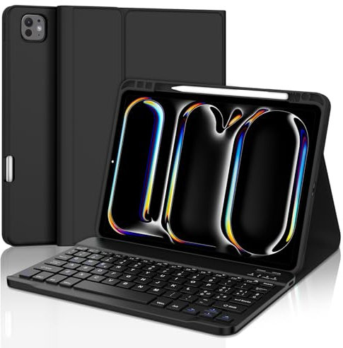 SENGBIRCH Custodia con Tastiera per iPad Pro 11 (M4) 2024, Layout Italiano QWERTY Custodia Tastiera Bluetooth Staccabile per iPad Pro 11 Pollici (M2) 2024, Nero