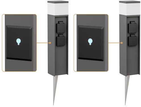 ledscom.de 2 Stück Pollerleuchte PODEL mit Erdspieß für außen, Smart Home, 39cm, anthrazit, G9 Fassung, 2 Steckdosen
