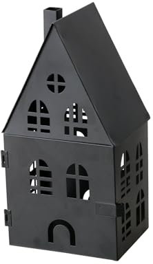 Seaside No.64 - Laterne aus Metall - Lichthaus/Windlicht - perfekt um Stumpenkerzen, Teelichter und LED- Lichter in Szene zu setzen - Wohnaccessoire für Herbst/Winter/Neutral (Haus Schwarz mittel)