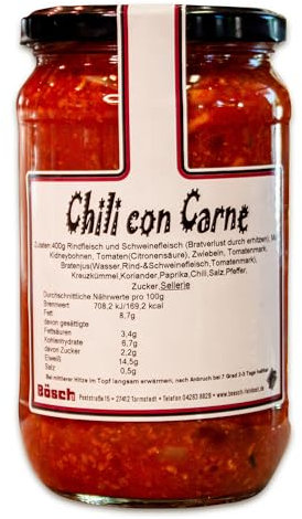 Bösch Feinkost | Klassiker im Glas | Fertiggerichte | Hausmannskost (Chili con Carne)