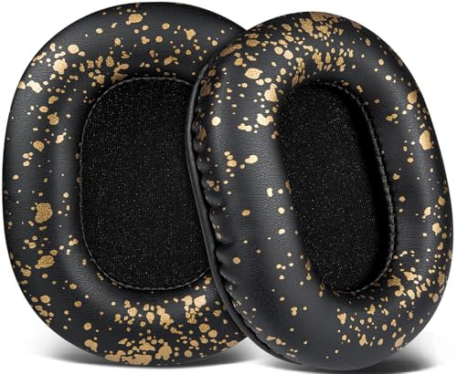 SOULWIT Almohadillas de Repuesto para Audio Technica ATH M50X M50XBT M50RD M40X M30X M20X MSR7 SX1 Monitor,Almohadillas con Suave de Proteínas de Cuero, Espuma de Memoria de Alta Densidad-Negro Dorado